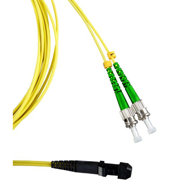 Коммутационный шнур оптический Hyperline, Duplex ST/MTRJ (APC), OS2 9/125, LSZH, 5м, d 2мм, зеленый хвостовик, цвет: жёлтый