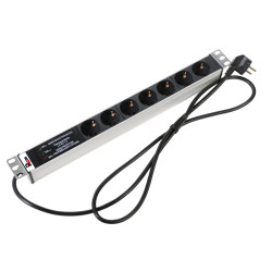 Блок силовых розеток Rem Rem-16, горизонтальный, Shuko х 7, вход Schuko, шнур 3 м, 1U, 484х45х45 (ШхГхВ), 16А, фильтр защиты