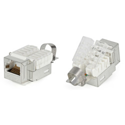 Модуль универсальный Hyperline, keystone, 1хRJ45, 90°, кат. 5e, экр., 1 шт, цвет: белый, заделка без инструмента