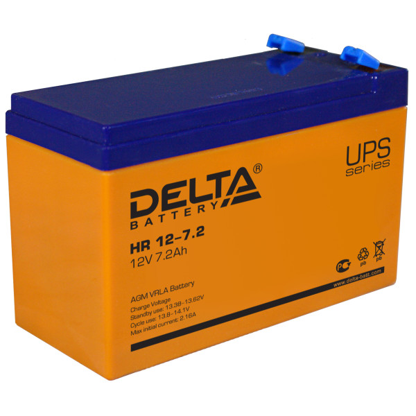 Аккумулятор для ИБП Delta Battery HR, 65х151х100 (ШхГхВ), необслуживаемый электролитный, цвет: жёлтый, (HR 12-7.2)
