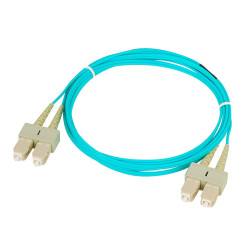 Коммутационный шнур оптический Hyperline, Duplex SC/SC, OM4 50/125, LSZH, 3м, d 3мм, серый хвостовик, цвет: голубой