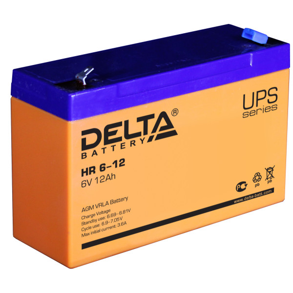 Аккумулятор для ИБП Delta Battery HR, 50х151х100 (ШхГхВ), необслуживаемый электролитный, цвет: жёлтый, (HR 6-12)