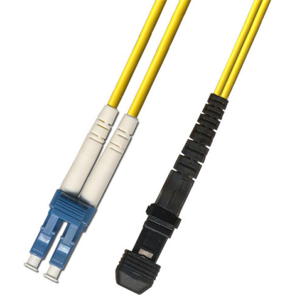 Коммутационный шнур оптический Hyperline, Duplex LC/MTRJ (UPC), OS2 9/125, LSZH, 5м, d 2мм, синий хвостовик, цвет: жёлтый