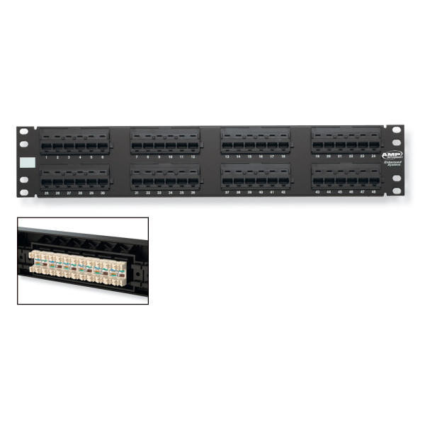 Коммутационная патч-панель AMP, 19, 2HU, 48xRJ45, кат. 5е, PCB, неэкр., встраиваемый, цвет: чёрный, (0-0406331-1)