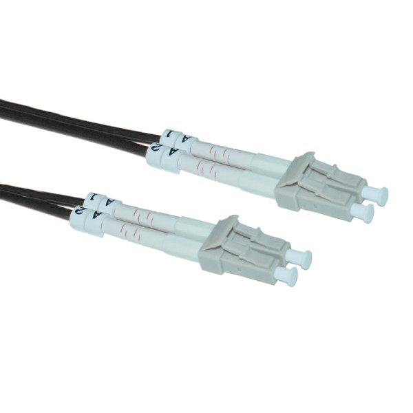 Коммутационный шнур оптический Hyperline, Duplex LC/LC, OM1 62,5/125, LSZH, 5м, d 2мм, серый хвостовик, цвет: чёрный