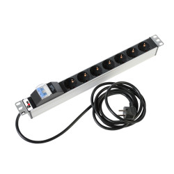 Блок силовых розеток Rem Rem-16, горизонтальный, Shuko х 7, вход Schuko, шнур 3 м, 1U, 484х45х45 (ШхГхВ), 16А, автомат