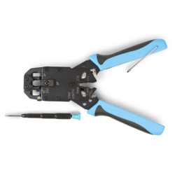 Инструмент для обжима проводников Hyperline, RJ-45, RJ-12, RJ-11 (8P8C, 6P6C, 6P4C, 4P4C), профессиональный, с храповым механизмом, (HT-2008AR)