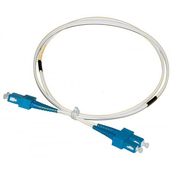 Коммутационный шнур оптический Hyperline, Duplex SC/SC (UPC), G657 9/125, LSZH, 3м, d 2мм, синий хвостовик, цвет: белый