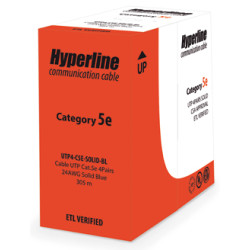 Кабель витая пара Hyperline, U/UTP, 4 пар., кат. 5е, 100МГц, d 5,2 мм , AWG24, PVC, 305м, бухта, цвет: белый