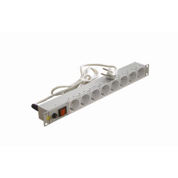 Блок силовых розеток Eurolan, горизонтальный, Shuko х 7, вход Schuko, 1U, 440х50х44 (ШхГхВ), 16А, серый, без шнура