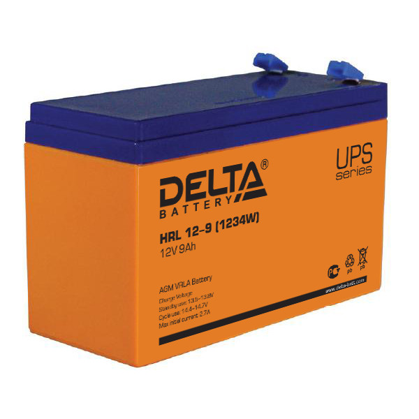 Аккумулятор для ИБП Delta Battery HRL, 65х151х100 (ШхГхВ), необслуживаемый электролитный, цвет: жёлтый, (HRL 12-9)