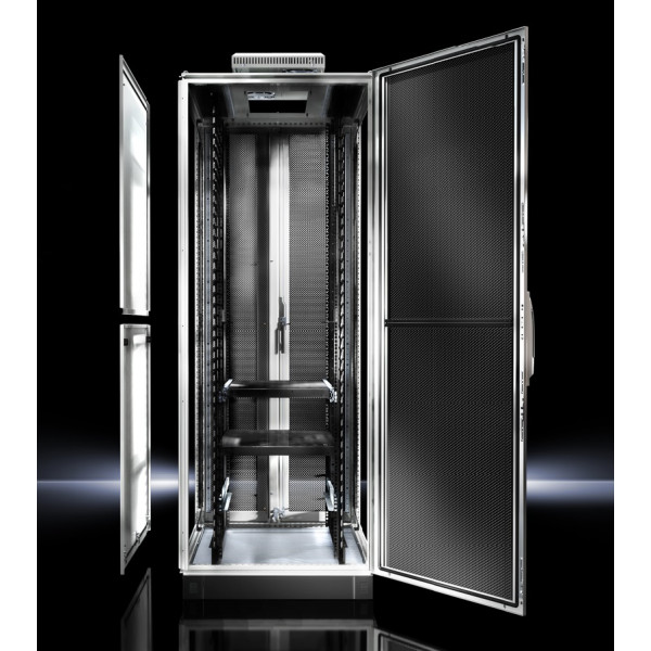Шкаф телекоммуникационный напольный Rittal TS IT, 42U, 2000х800х1000 (ВхШхГ), дверь: стекло, задняя дверь: двойная распашная, перфорация, цвет: серый, (5509120)