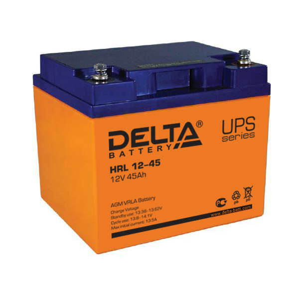 Аккумулятор для ИБП Delta Battery HRL, 166х198х170 (ШхГхВ), необслуживаемый электролитный, цвет: жёлтый, (HRL 12-45)