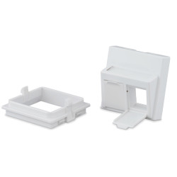 Вставка в розеточную панель Hyperline, 2х keystone, 45x45, угловая, шторки, цвет: белый