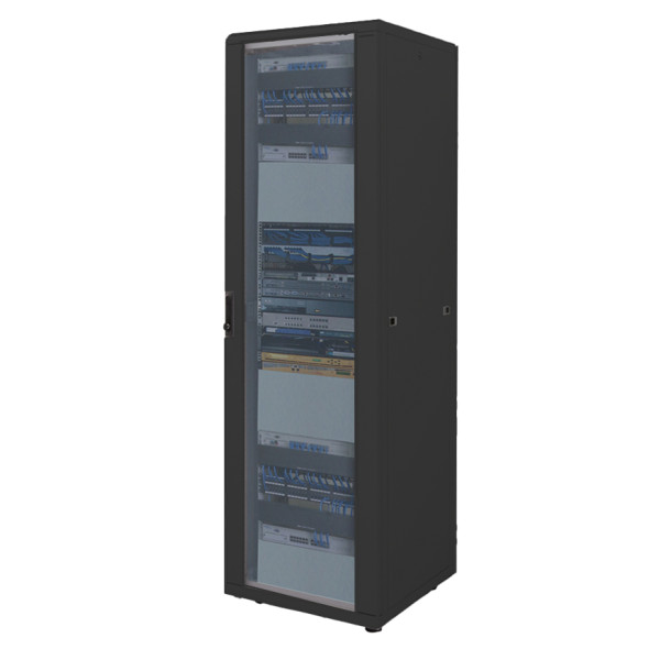 Шкаф телекоммуникационный напольный Canovate Silver, IP20, 42U, 2033х800х1000 (ВхШхГ), дверь: стекло, задняя дверь: металл, сварной, цвет: чёрный, (CSN-9-4280A)