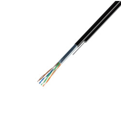 Кабель витая пара Rexant, F/UTP, 4 пар., кат. 5е, 100МГц, d 6,4 мм , AWG24, PE, 305м, бухта, цвет: чёрный, проводник из высокоочищенной бескислородной меди, с металлическим тросом-7 жил