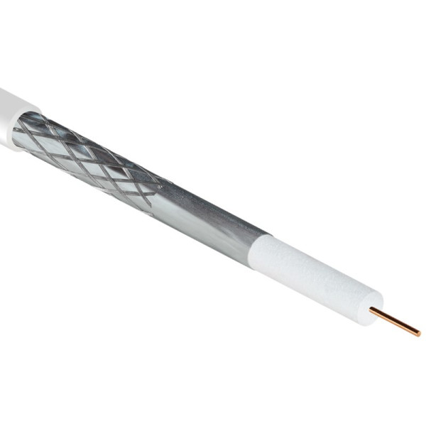 Кабель коаксиальный Rexant RG6, PVC, однослойный экран +64%, 75 Ом, бухта, 100 м, цвет: белый, d 0,12