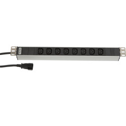 Блок силовых розеток Hyperline, горизонтальный, IEC 60320 C13 х 8, вход IEC 320 C14, шнур 2,5 м, 1U, 482,6х44,4х44 (ШхГхВ), 10А, чёрный