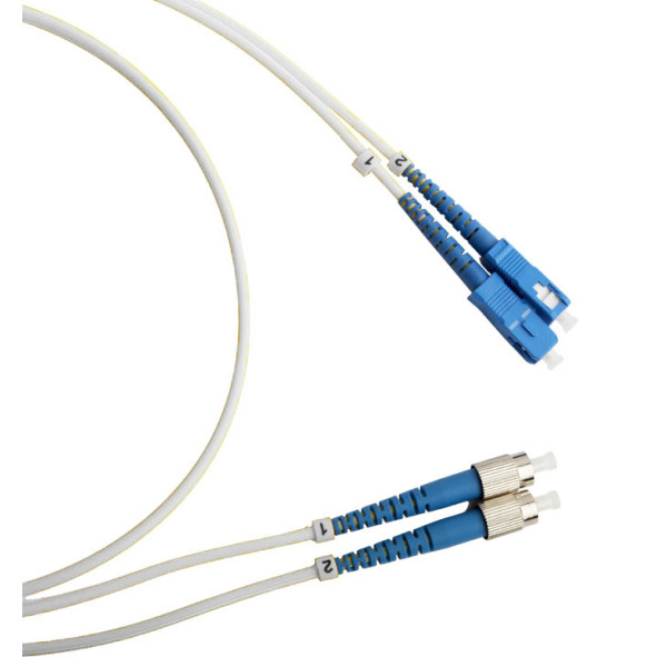 Коммутационный шнур оптический Hyperline, Duplex SC/FC (UPC), G657 9/125, LSZH, 1м, d 2мм, синий хвостовик, цвет: белый