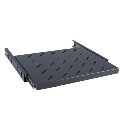 Полка Hyperline, перфорированная, выдвижная, 1U, 470х450 (ШхГ), нагрузка до 20 кг, для шкафов и стоек, с телескопич. направляющими, цвет: чёрный