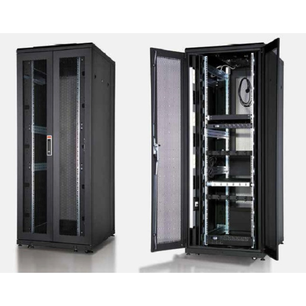 Шкаф телекоммуникационный напольный Estap SERVERMAX, IP20, 42U, 2049х800х1000 (ВхШхГ), дверь: двойная распашная, перфорация, задняя дверь: двойная распашная, перфорация, разборный, цвет: чёрный, (SRV42U8BR1R1)