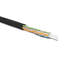 Кабель витая пара AMP, U/UTP, 4 пар., кат. 6, d 7,2 мм , AWG24, LSZH+PE, 500м, катушка, цвет: чёрный, для прокладки по воздуху, уровень защиты IP65