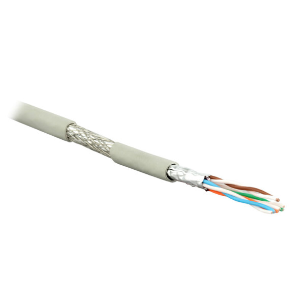 Кабель витая пара Hyperline, S/FTP, 4 пар., кат. 6A, 500МГц, d 6,2 мм , AWG24, LSZH, 500м, катушка, цвет: серый