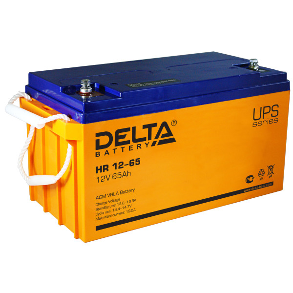 Аккумулятор для ИБП Delta Battery HR, 167х350х179 (ШхГхВ), необслуживаемый электролитный, цвет: жёлтый, (HR 12-65)