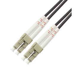 Коммутационный шнур оптический Hyperline, Duplex LC/LC, OM2 50/125, LSZH, 1м, d 2мм, серый хвостовик, цвет: чёрный