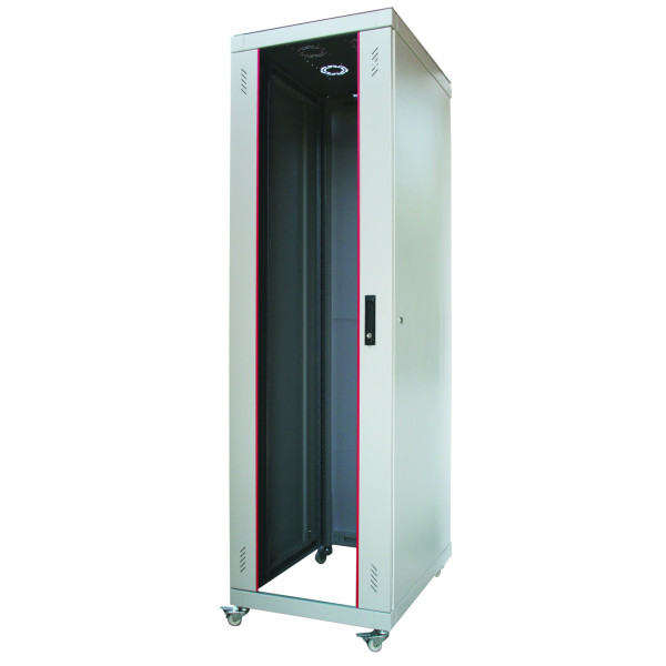 Шкаф телекоммуникационный напольный Estap EUROLine, IP20, 42U, 2025х600х600 (ВхШхГ), дверь: стекло, задняя дверь: металл, разборный, цвет: светло-серый, (EU42U66GF1R1)
